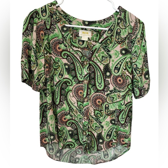 Anthropologie Maeve Floral Paisley Short Sleeve Top Women’s 4 Resortwear Office - Picture 1 of 7